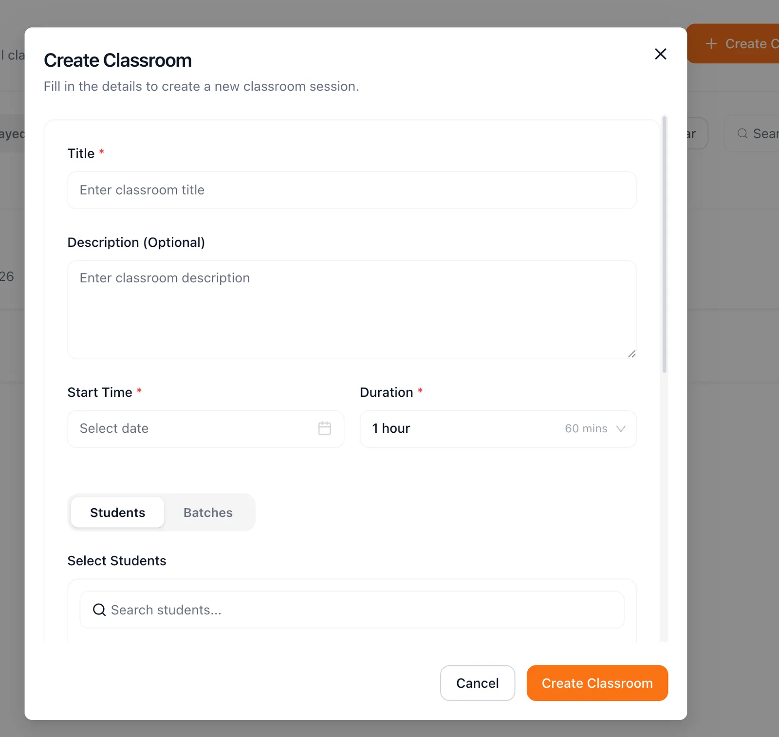 Create classroom form