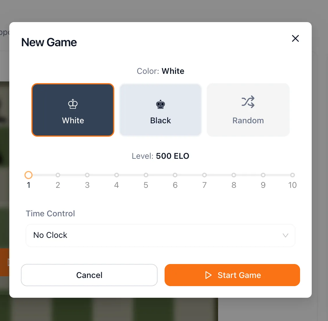 New Game level selection