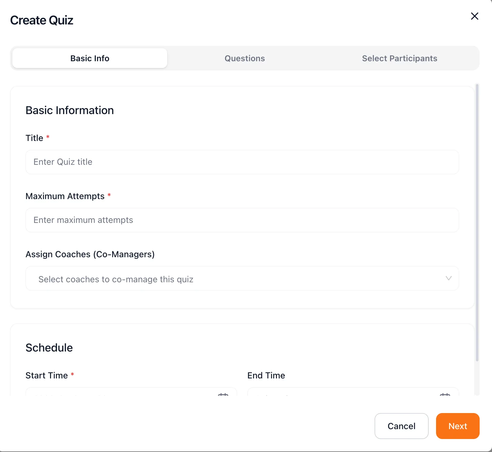 Create quiz form